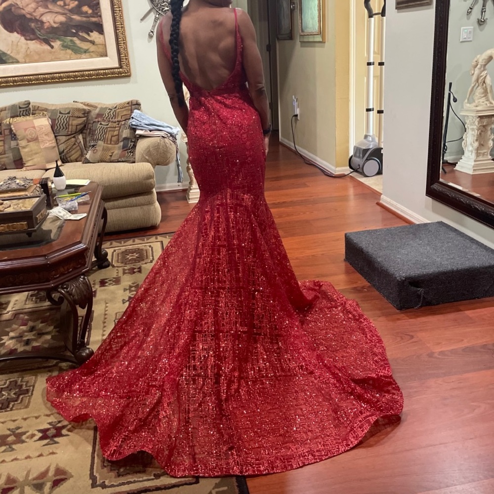 Jovani red mermaid prom dress